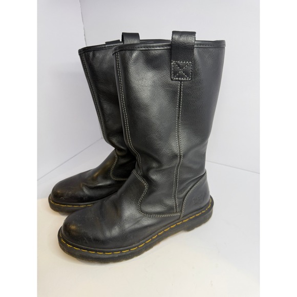 Dr. Martens Belsay Black Leather Mid Calf Pull On Boots - Picture 2 of 13